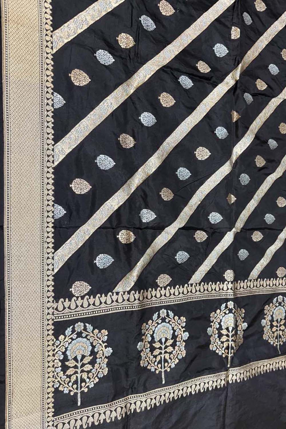 Black Banarasi Katan Silk Dupatta Handloom Woven Festive