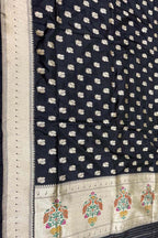 Black Banarasi Pure Katan Silk Dupatta Handloom Varanasi
