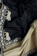 Black Handloom Banarasi Pure Katan Silk Sona Roopa Lion Design Saree