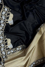 Black Handloom Banarasi Pure Katan Silk Sona Roopa Lion Design Saree