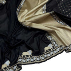 Black Handloom Banarasi Pure Katan Silk Sona Roopa Lion Design Saree
