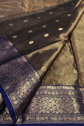Black Handloom Chanderi Tissue Katan Silk Saree — Zari Weave, Formal