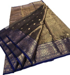 Black Handloom Chanderi Tissue Katan Silk Saree — Zari Weave, Formal
