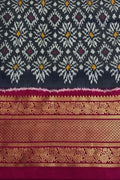 Black Ikat Pure Silk Saree Handloom Woven Kanjeevaram Border