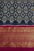 Black Ikat Pure Silk Saree Handloom Woven Kanjeevaram Border