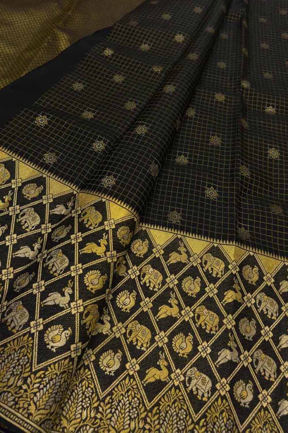 Black Kanjeevaram Pure Silk Saree Handloom Weave Festive