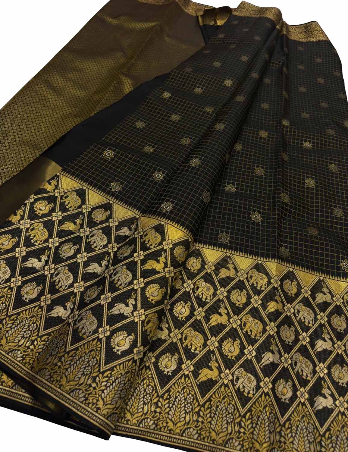 Black Kanjeevaram Pure Silk Saree Handloom Weave Festive