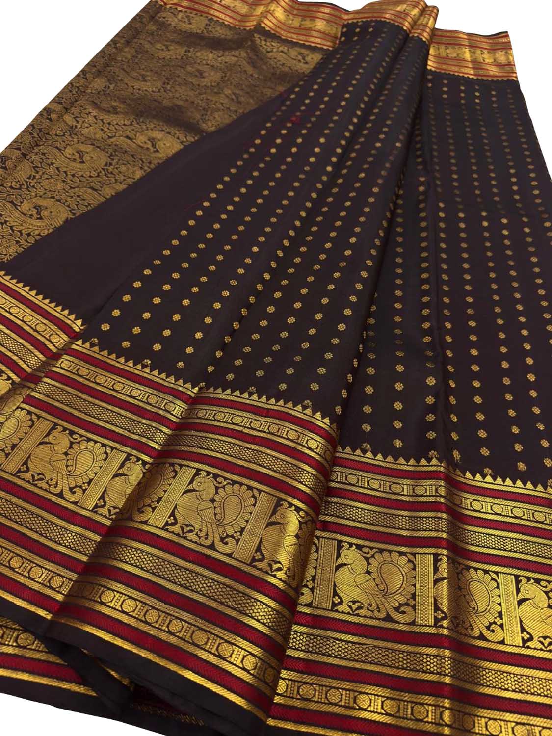 Black Kanjeevaram Pure Silk Saree Handloom Elegant Ethnic Wear