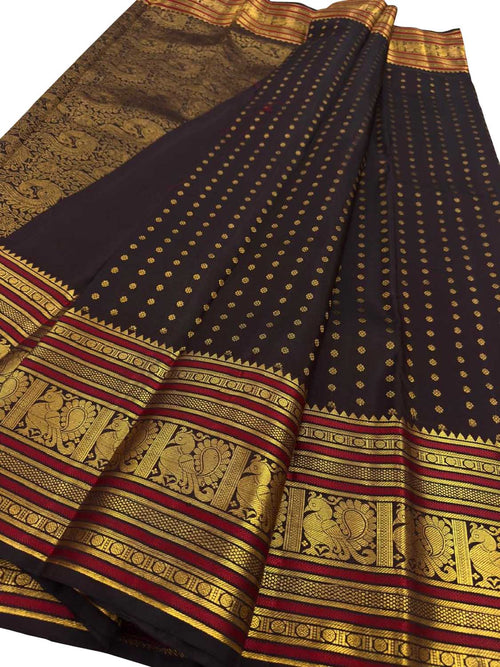 Black Kanjeevaram Pure Silk Saree Handloom Elegant Ethnic Wear