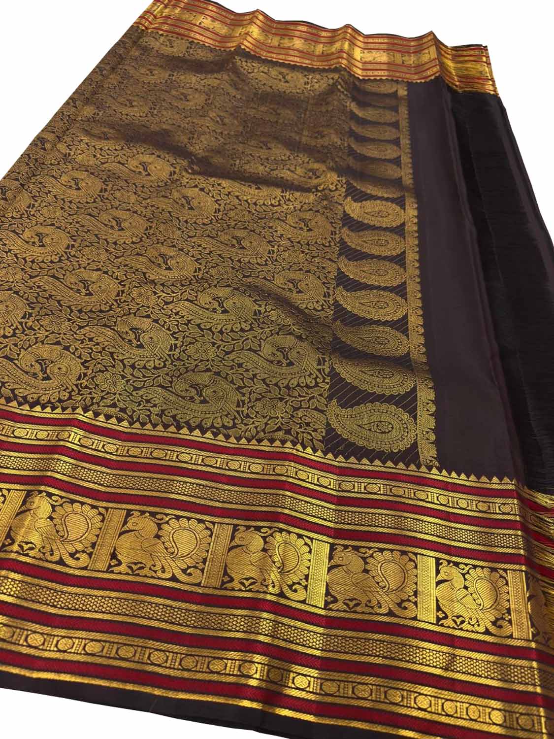 Black Kanjeevaram Pure Silk Saree Handloom Elegant Ethnic Wear