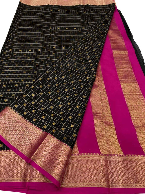 Black Handloom Mysore Pure Crepe Silk Saree