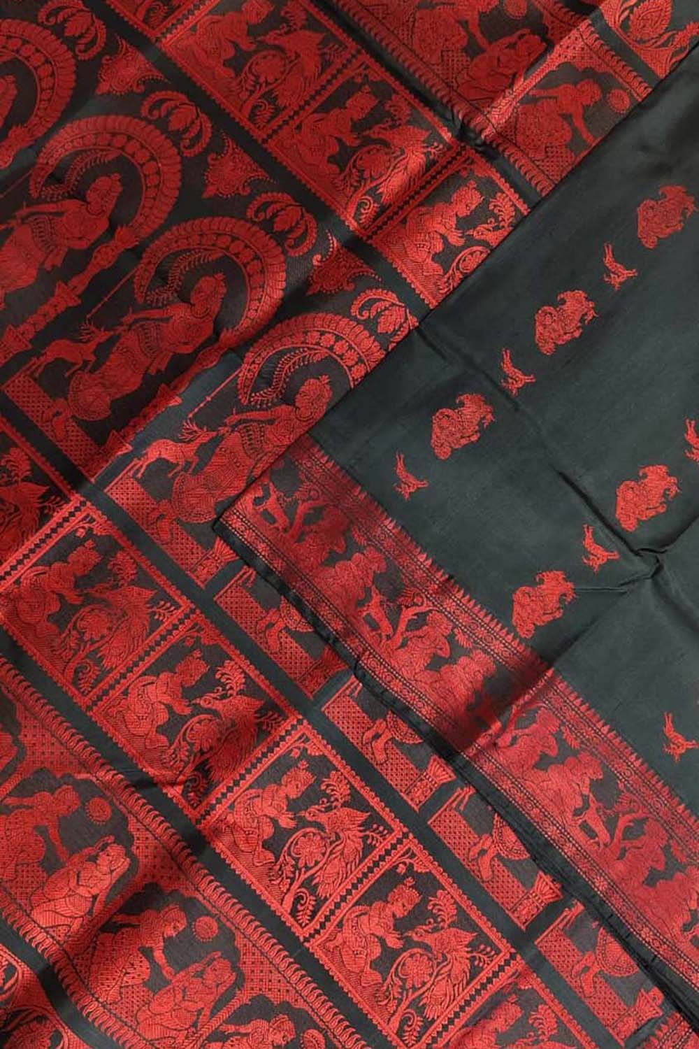 Black Swarnachari Pure Silk Saree — Handloom Weave, Festive & Wedding