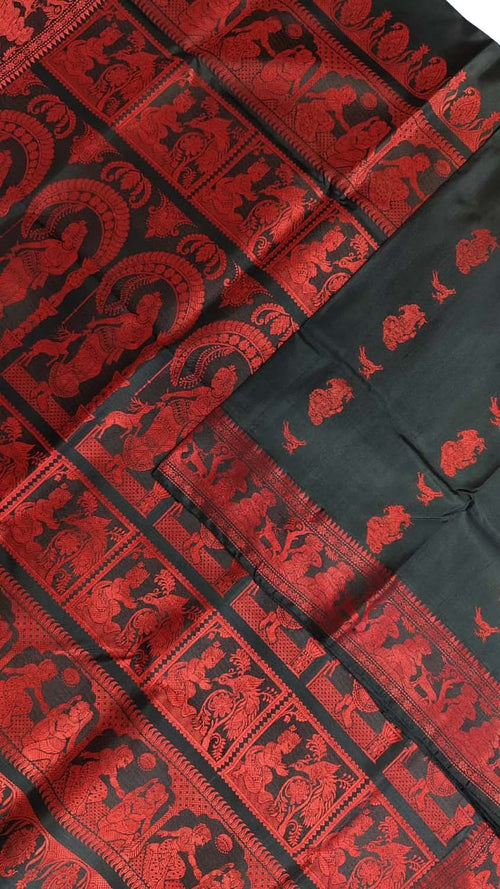 Black Swarnachari Pure Silk Saree — Handloom Weave, Festive & Wedding