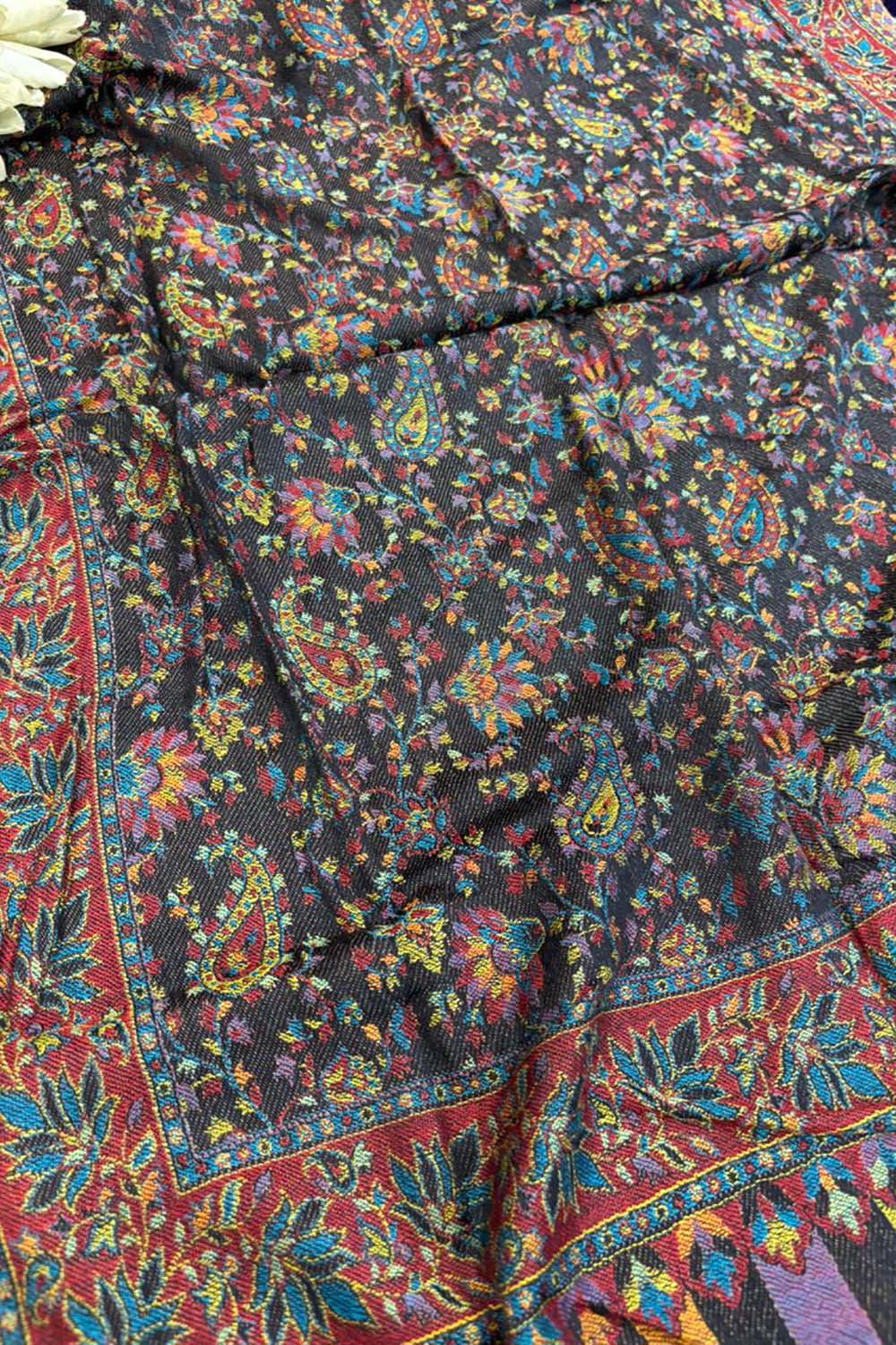 Black Kashmiri Pashmina Stole—Vintage Buta Needle Work, Festive & Ethnic Wear