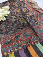 Black Kashmiri Pashmina Stole—Vintage Buta Needle Work, Festive & Ethnic Wear