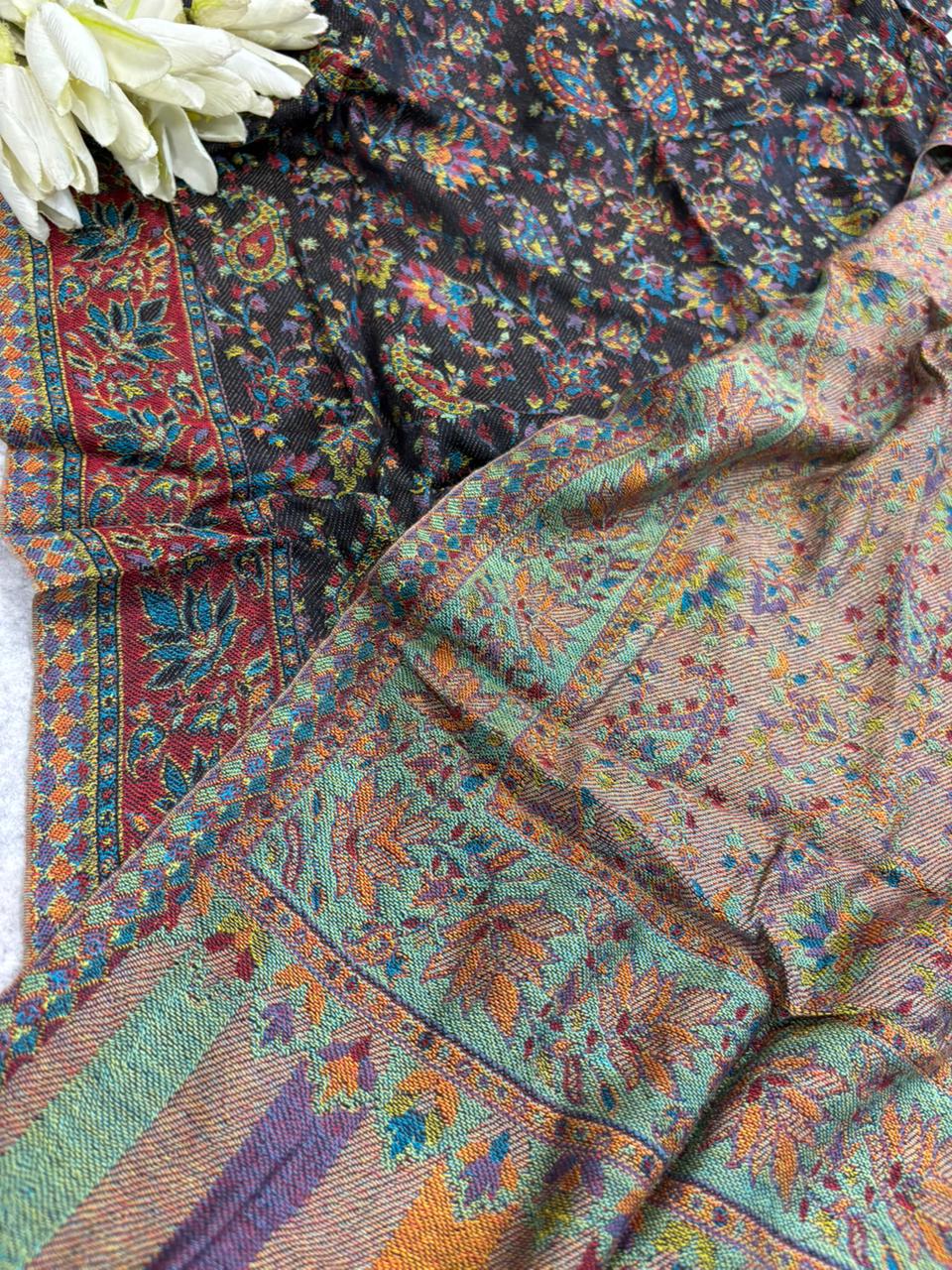 Black Kashmiri Pashmina Stole—Vintage Buta Needle Work, Festive & Ethnic Wear