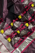 Black Pure Katan Chanderi Handloom Silk Saree