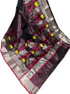 Black Pure Katan Chanderi Handloom Silk Saree