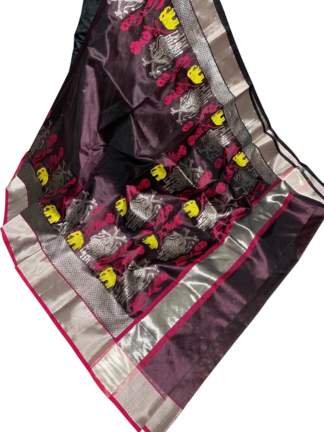 Black Pure Katan Chanderi Handloom Silk Saree