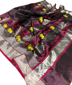 Black Pure Katan Chanderi Handloom Silk Saree