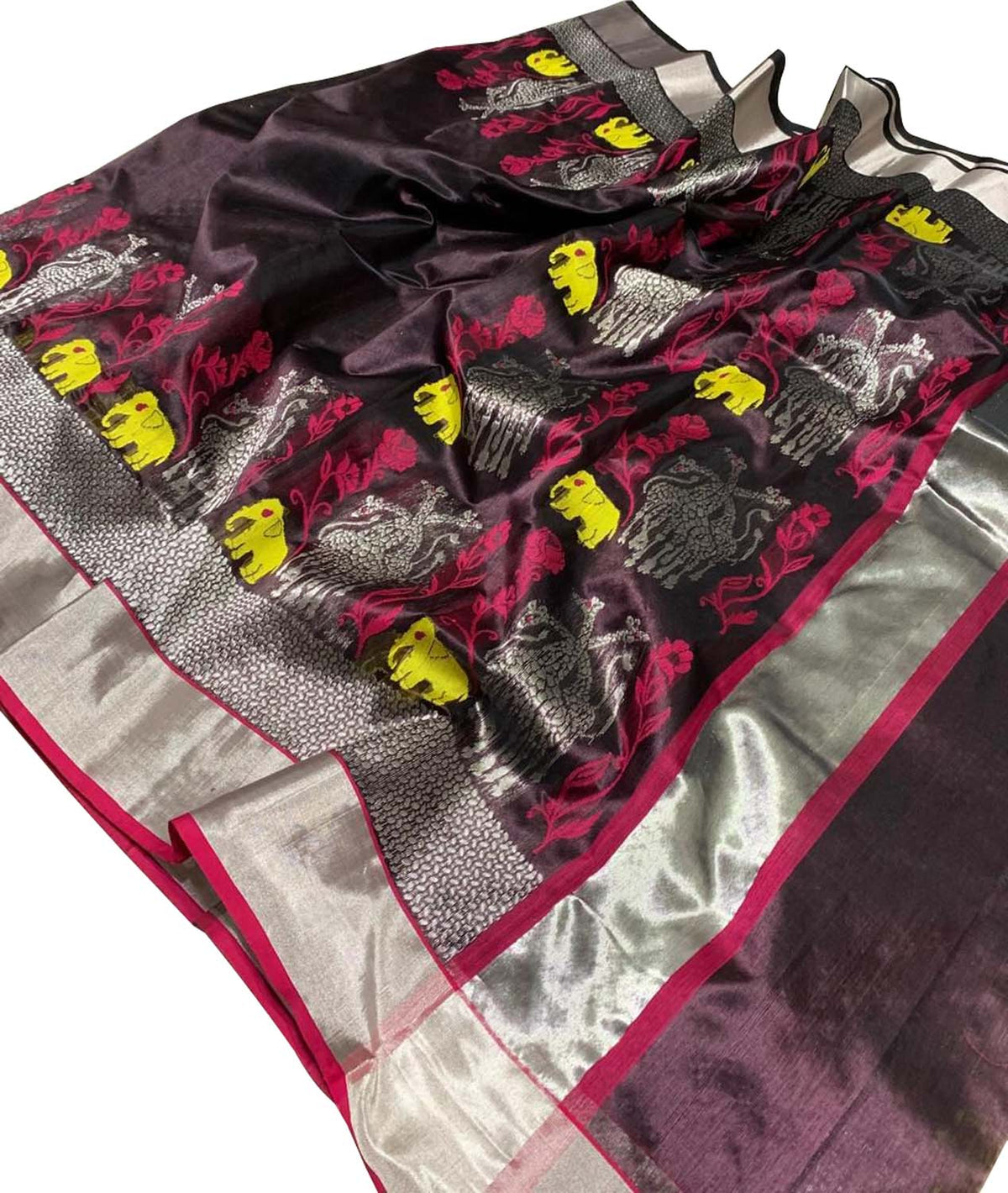 Black Pure Katan Chanderi Handloom Silk Saree