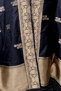 Black Pure Katan Silk Banarasi Handloom Booti Design Handloom Dupatta