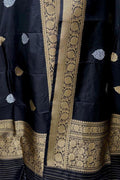 Black Pure Katan Silk Banarasi Handloom Booti Design Handloom Dupatta