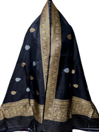 Black Pure Katan Silk Banarasi Handloom Booti Design Handloom Dupatta