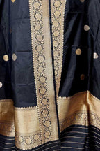 Black Pure Katan Silk Banarasi Handloom Booti Design Handloom Dupatta
