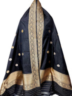 Black Pure Katan Silk Banarasi Handloom Booti Design Handloom Dupatta