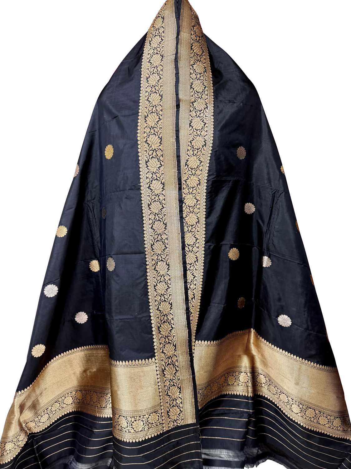 Black Pure Katan Silk Banarasi Handloom Booti Design Handloom Dupatta
