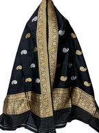 Black Pure Katan Silk Banarasi Handloom Booti Design Handloom Dupatta