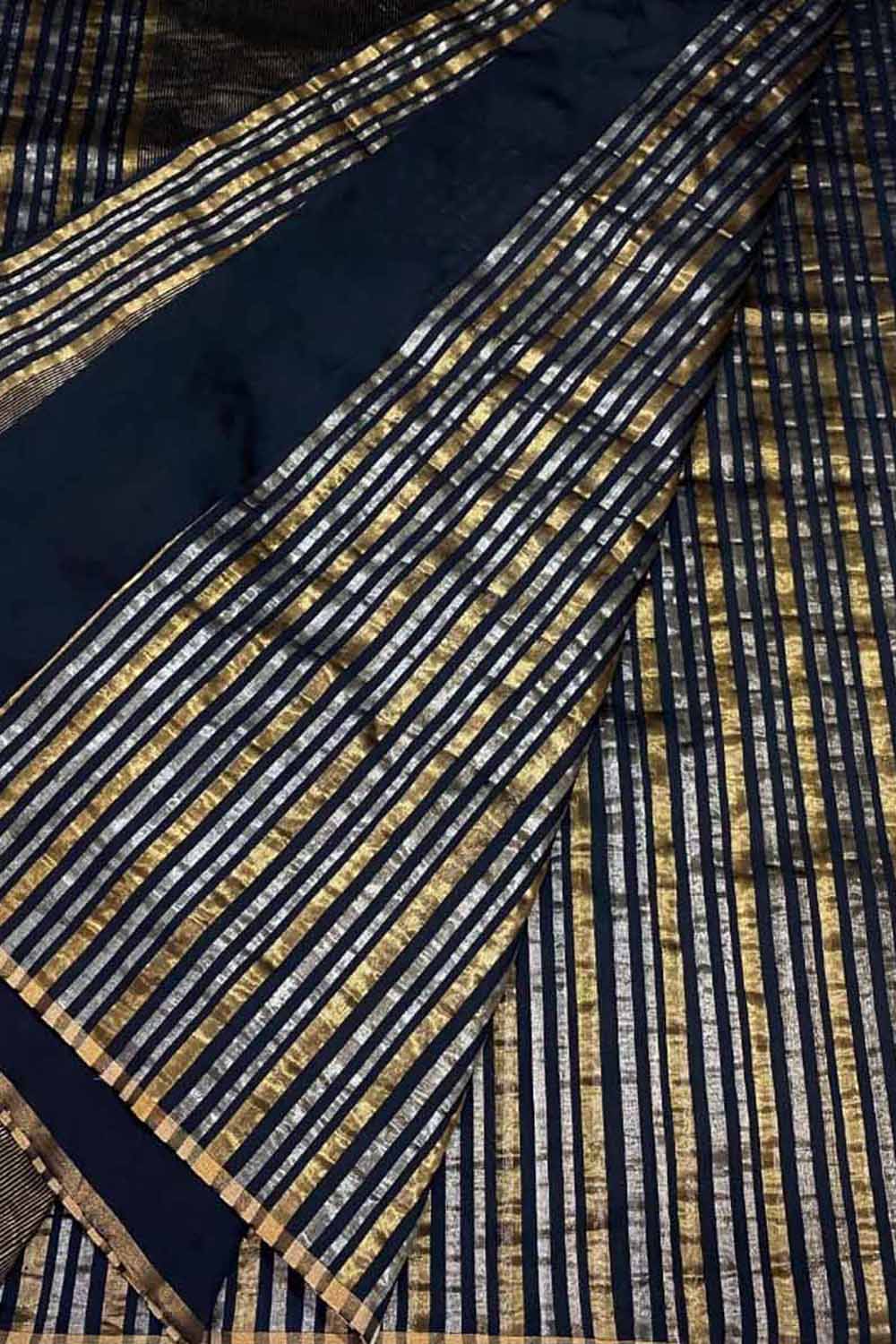 Black Pure Pattu Silk Chanderi Handloom Saree