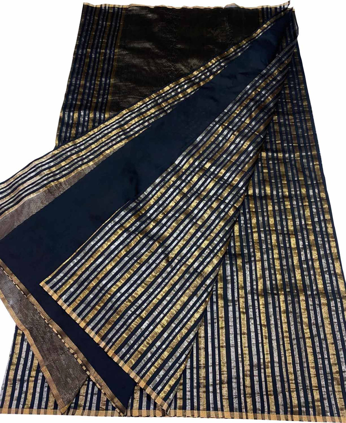 Black Pure Pattu Silk Chanderi Handloom Saree