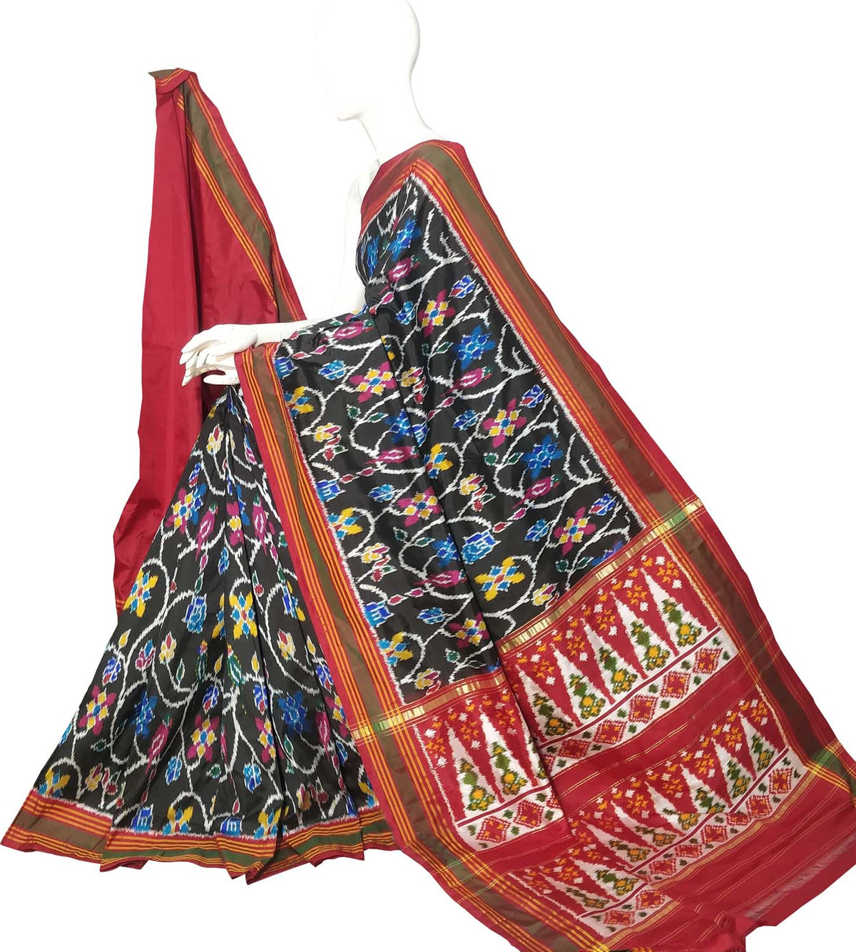 Black Pure Silk Pochampalli Ikat Handloom Saree