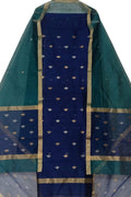 Blue And Green Chanderi Handloom Cotton Silk Two Piece Unstitched Suit Set