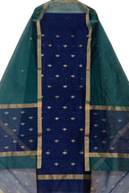 Blue And Green Chanderi Handloom Cotton Silk Two Piece Unstitched Suit Set