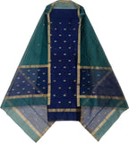 Blue And Green Chanderi Handloom Cotton Silk Two Piece Unstitched Suit Set