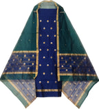 Blue And Green Chanderi Handloom Cotton Silk Two Piece Unstitched Suit Set