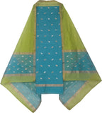 Blue And Green Chanderi Handloom Cotton Silk Two Piece Unstitched Suit Set