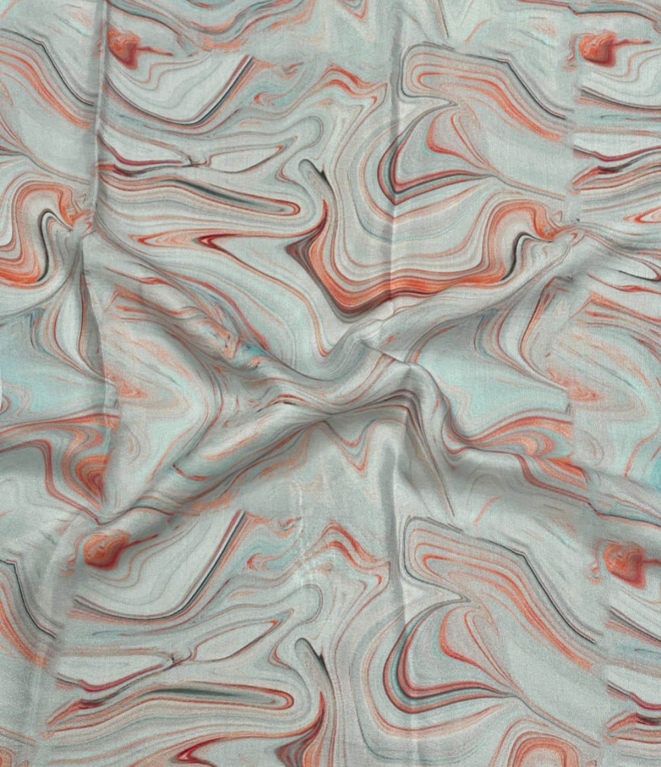 Blue And Orange Digital Printed Muslin Fabric Ethnic Dress Material