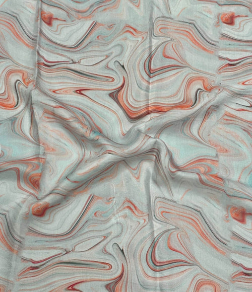 Blue And Orange Digital Printed Muslin Fabric Ethnic Dress Material