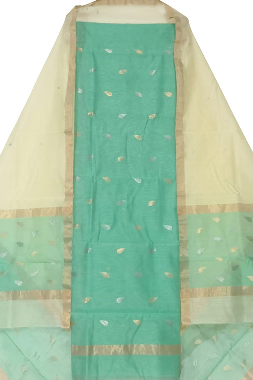 Blue And Pastel Chanderi Handloom Cotton Silk Two Piece Unstitched Suit Set