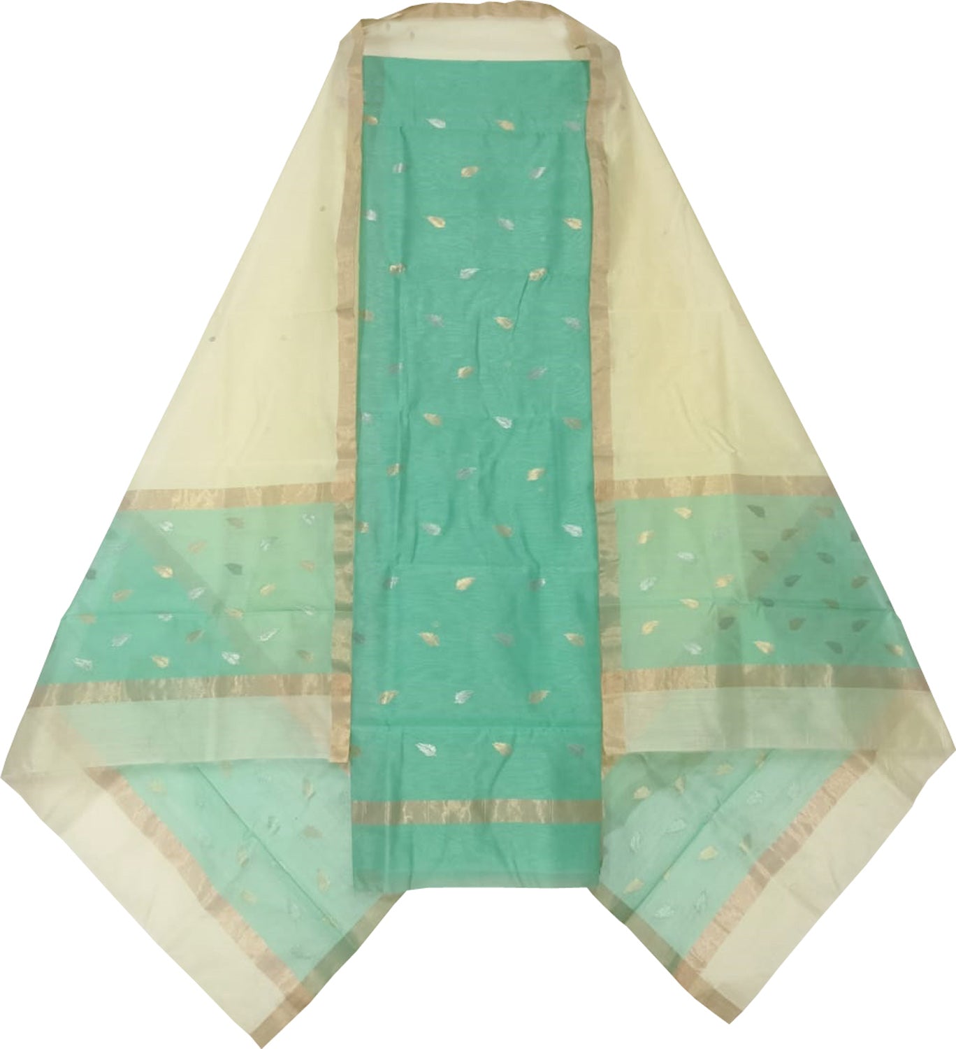 Blue And Pastel Chanderi Handloom Cotton Silk Two Piece Unstitched Suit Set