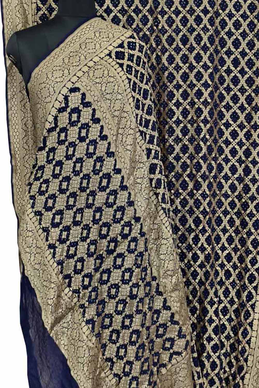Blue Banarasi Bandhani Georgette Neemzari Jangla Saree