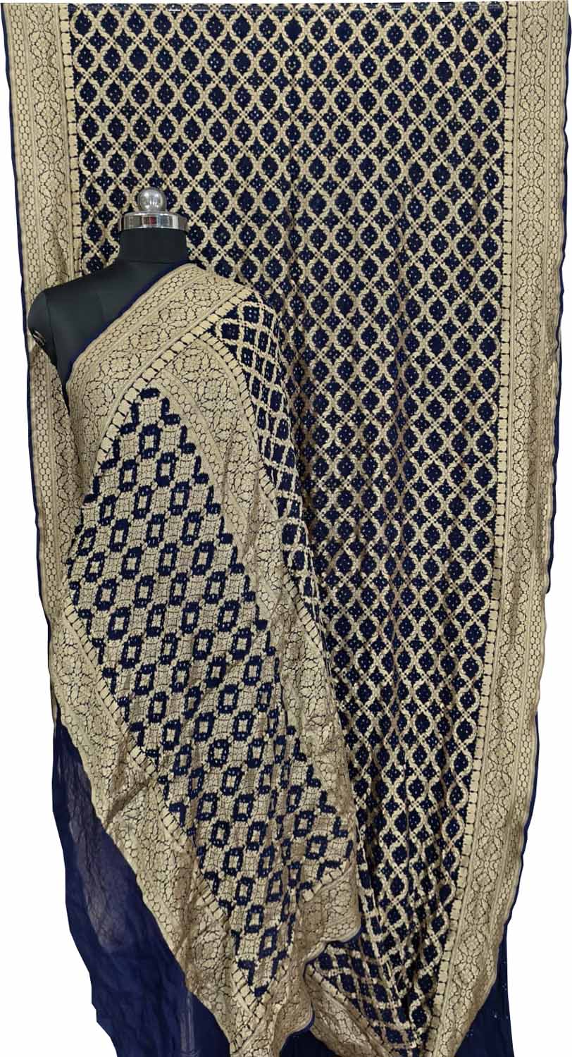 Blue Banarasi Bandhani Georgette Neemzari Jangla Saree