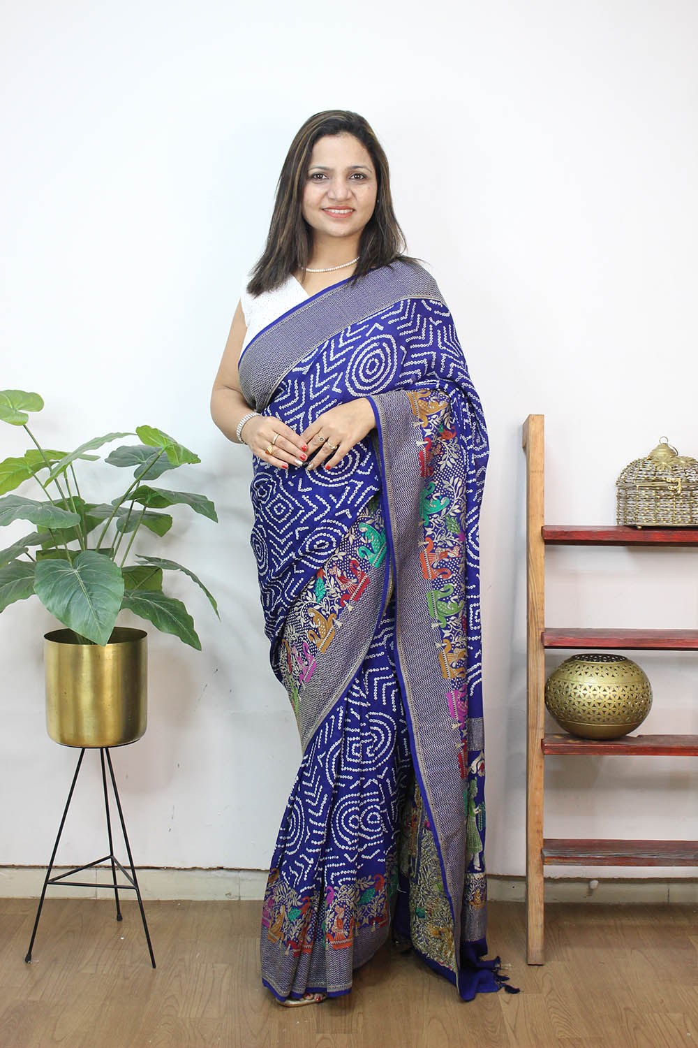 Stunning Blue Banarasi Bandhani Georgette Saree with Meenakari Work - Luxurion World