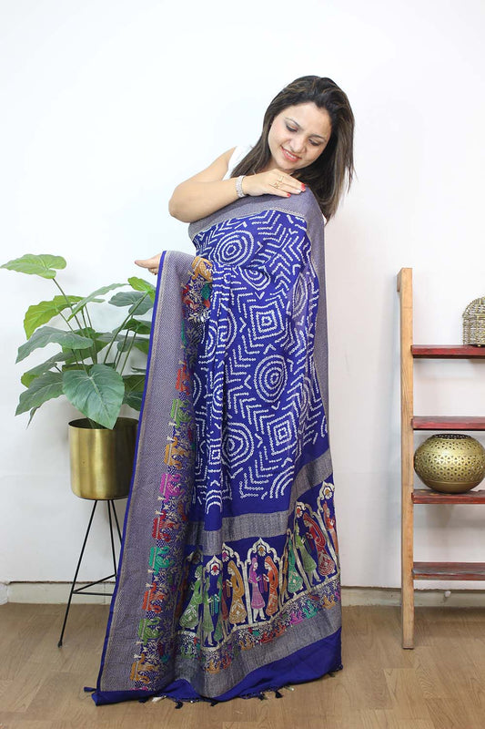 Stunning Blue Banarasi Bandhani Georgette Saree with Meenakari Work