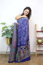 Stunning Blue Banarasi Bandhani Georgette Saree with Meenakari Work - Luxurion World