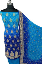 Blue Banarasi Bandhani Georgette Meenakari Rai Bandhej Three Piece Suit Festive